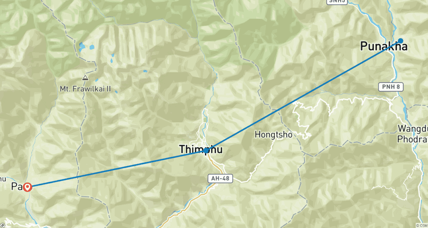 خريطة مسار 4 Nights 5 Days Bhutan Tour