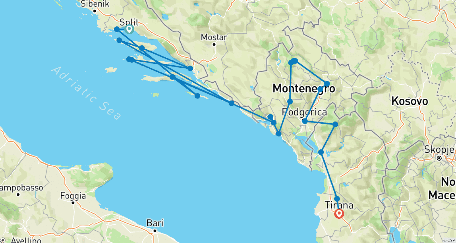 خريطة مسار Sail Croatia and Explore Montenegro