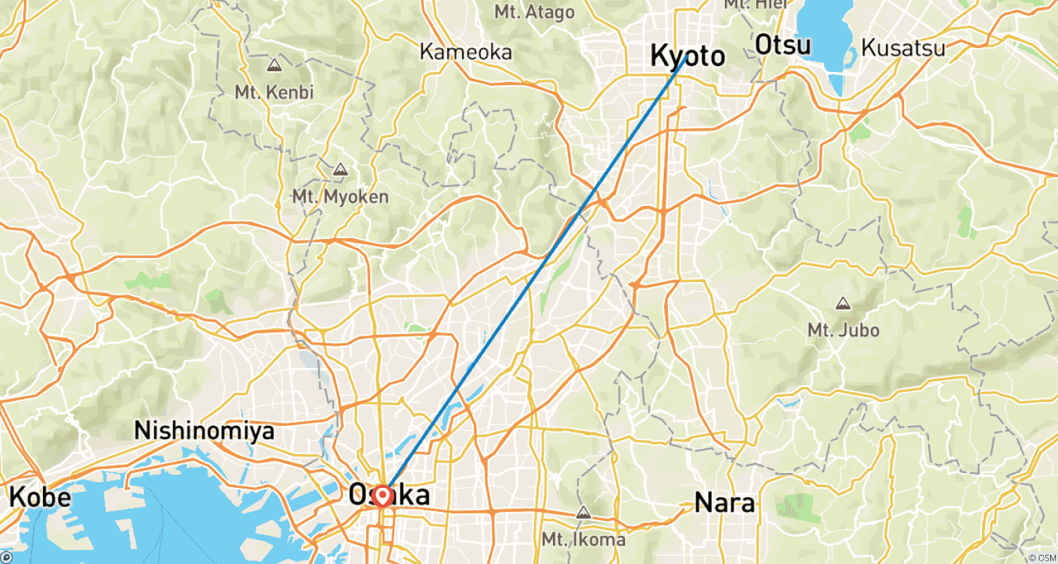 Mapa trasy: 7 Days Kyoto & Osaka Hidden Nature Tour (private guide and driver)Family Tour - Customizable