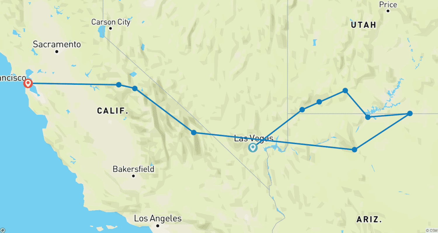 Mapa do percurso de Hike the National Parks of the West (from Las Vegas) (11 destinations)