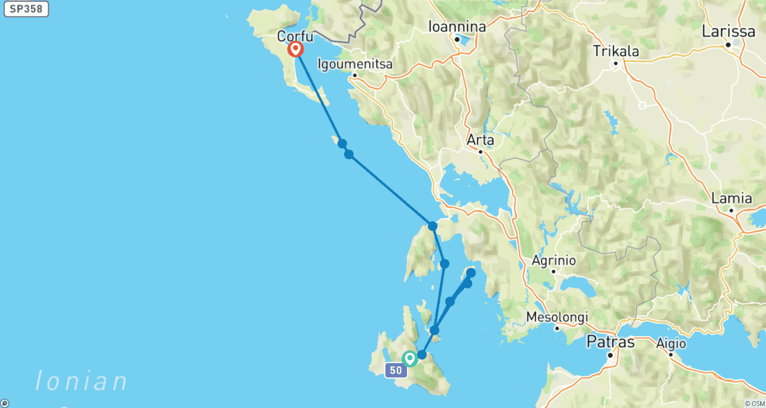 خريطة مسار Greece Sailing Adventure: Kefalonia to Corfu