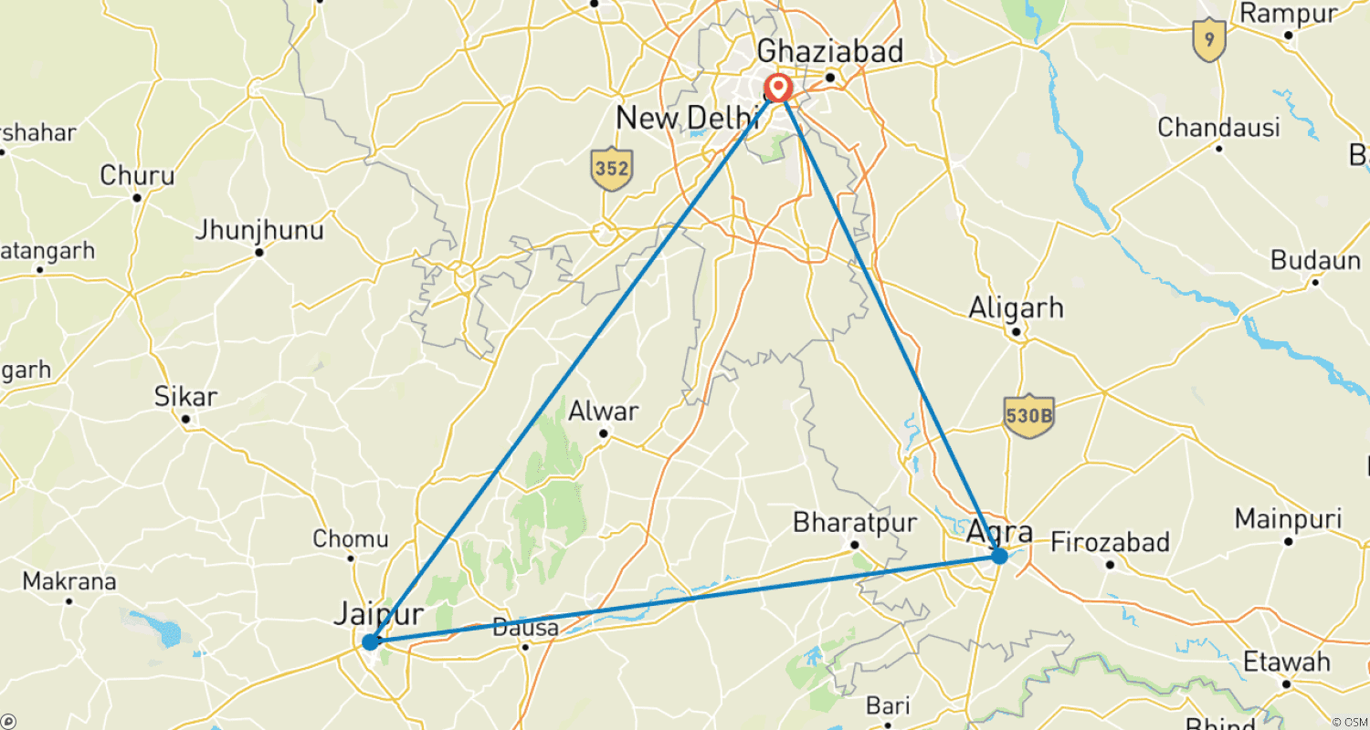 Mapa trasy: 3 Day Golden Triangle Tour with Train Ride Experience