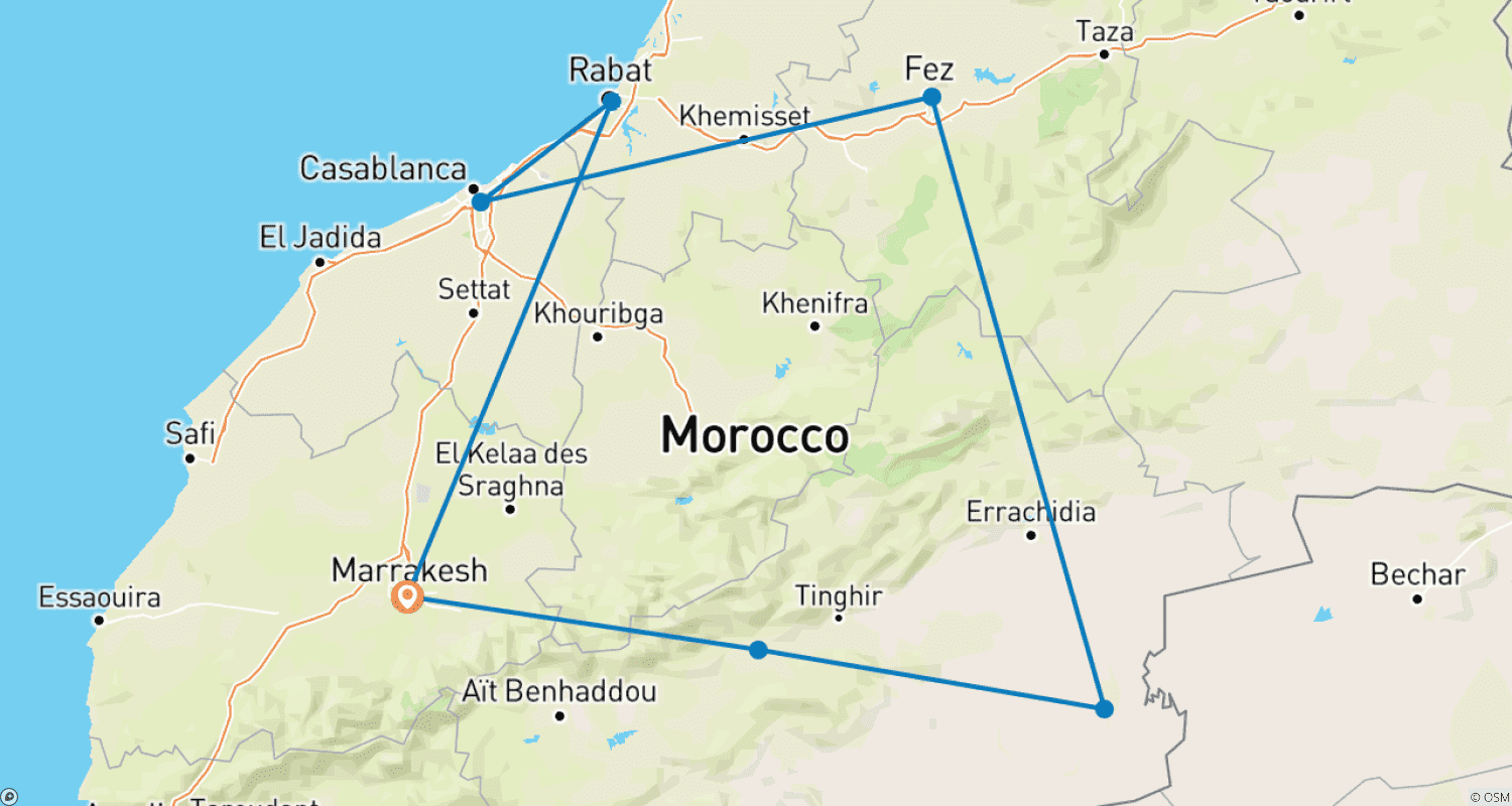 Mapa do percurso de TOUR DE 7 DIAS PELAS CIDADES IMPERIAIS A PARTIR DE MARRAKECH
