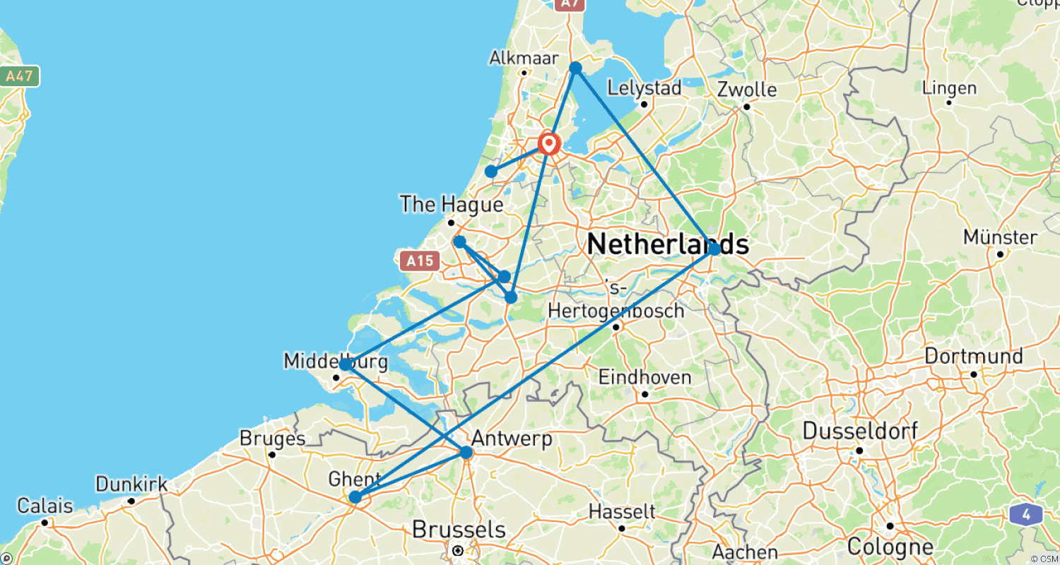 Mapa do percurso de Windmills, Tulips & Belgian Delights with Amsterdam 2027 - 10 Days