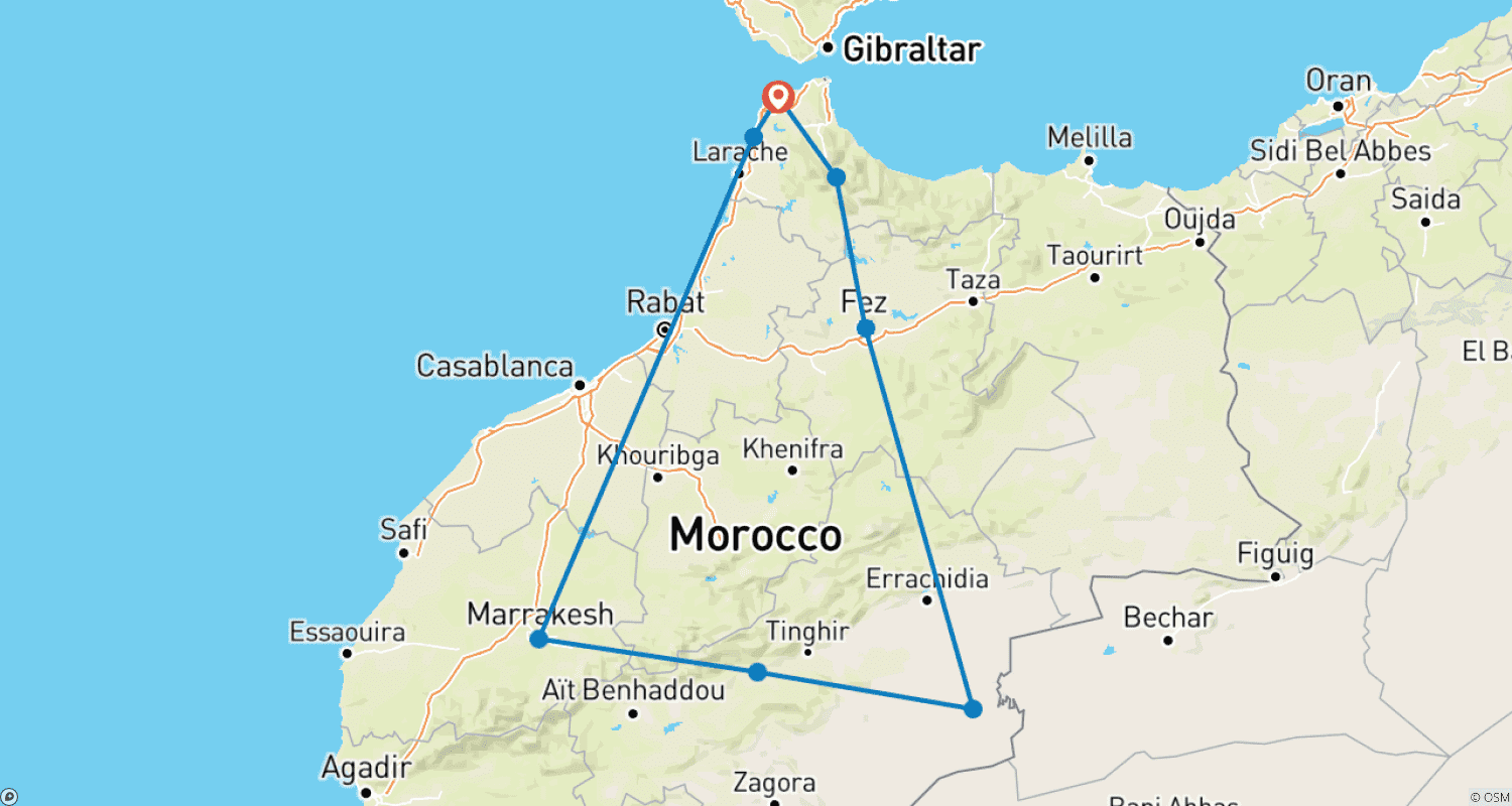 Mapa do percurso de 11 Day Morocco Tour from Tangier