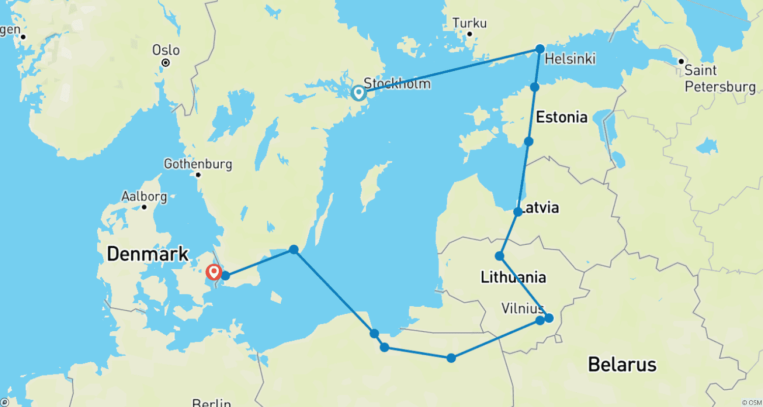 Best of the Baltics Escorted Tour Summer 13 Dayのルートマップ