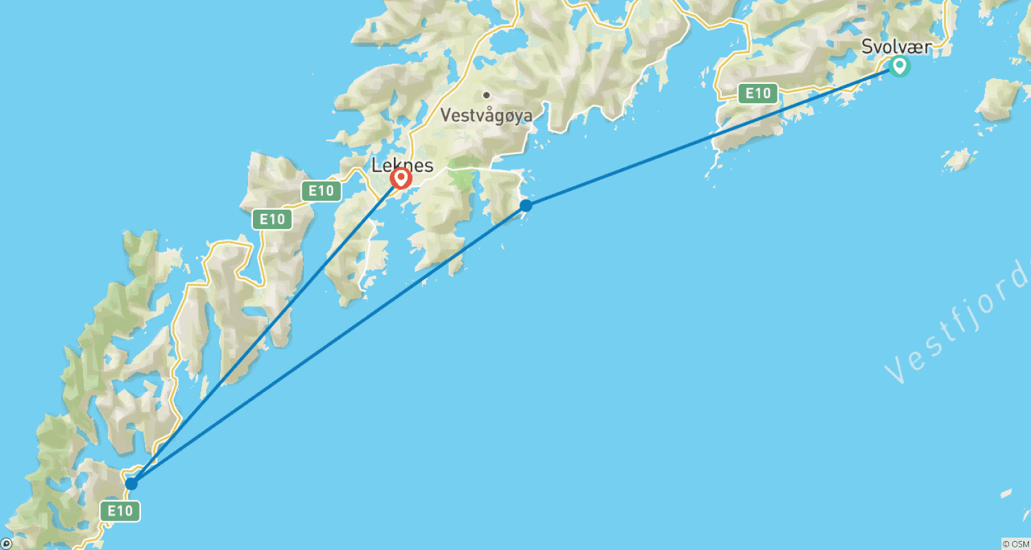 Mapa do percurso de Hiking Norway's Lofoten Islands