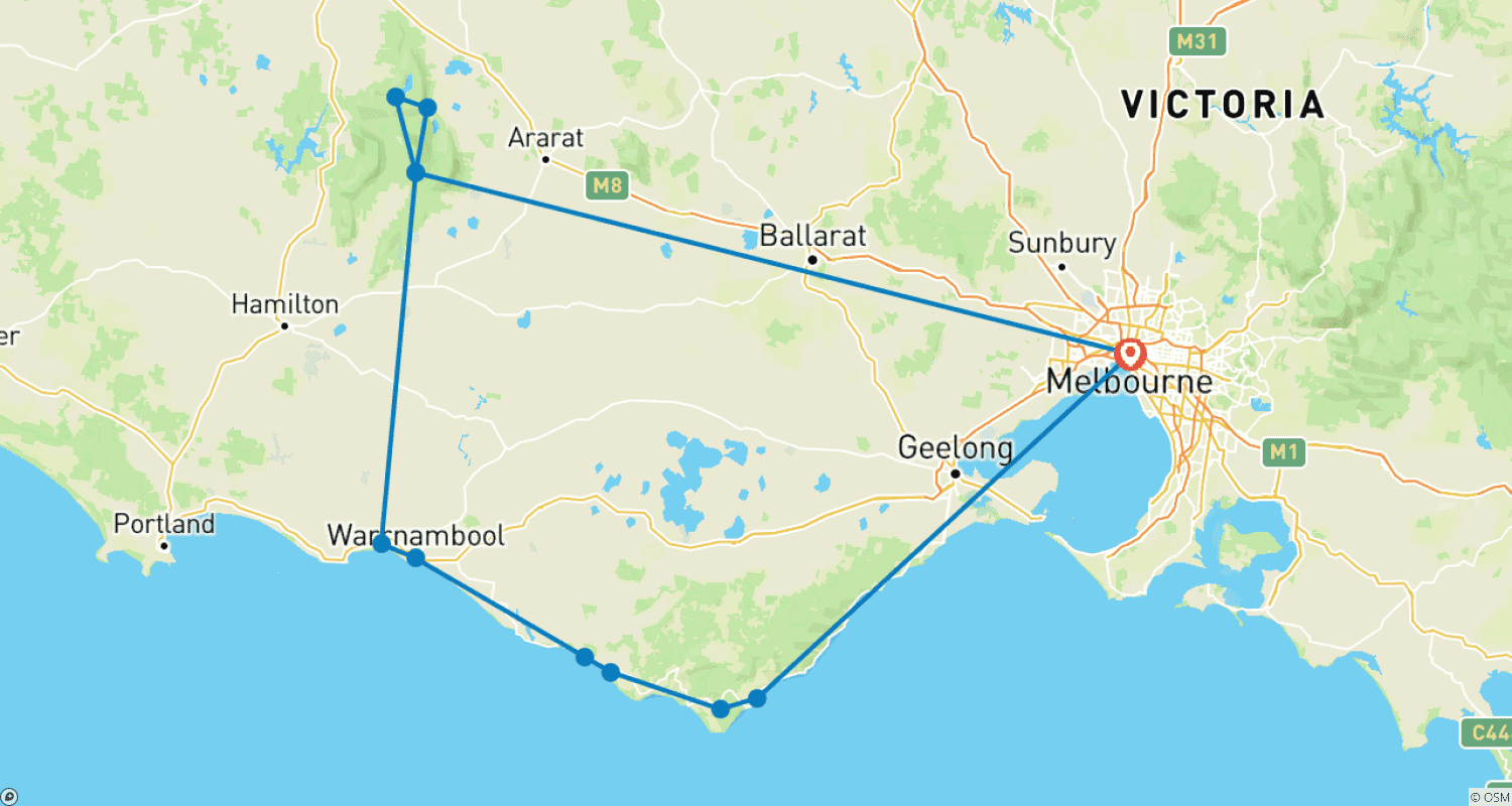 Mapa do percurso de O Melhor da Great Ocean Road & Grampians - 3 dias