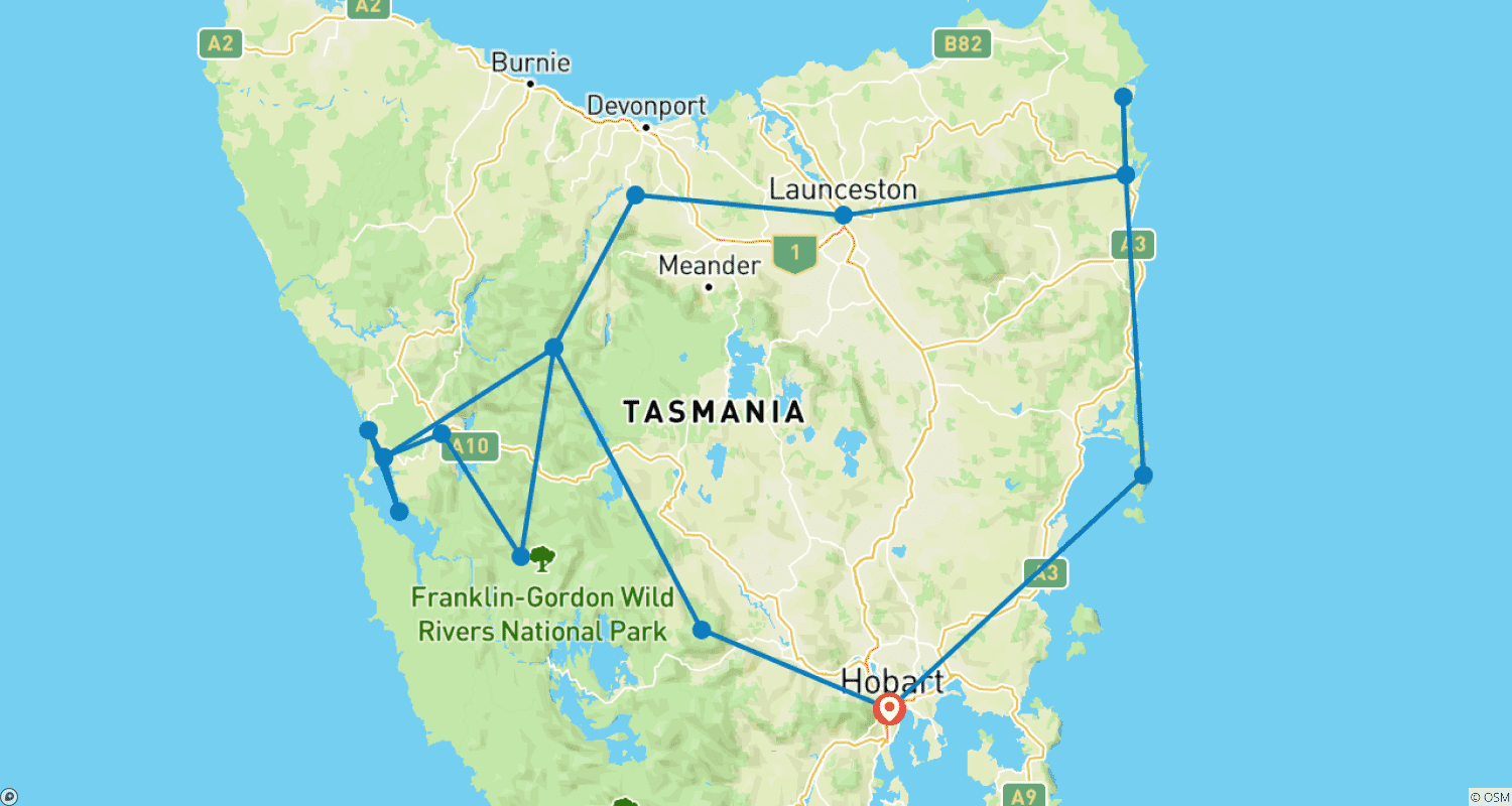 خريطة مسار Tasmania Wilderness & Coast Discovery - 5 days