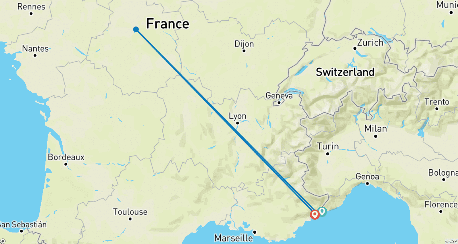 Mapa trasy: Balkony Lazurowego Wybrzeża - Z Menton do Nicei 6 Dni