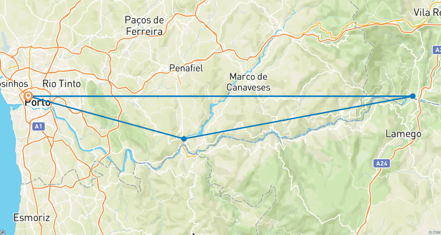 DOURO EXPRESS、MS DOURO CRUISER：ポルト - ポルト（6日間）のルートマップ