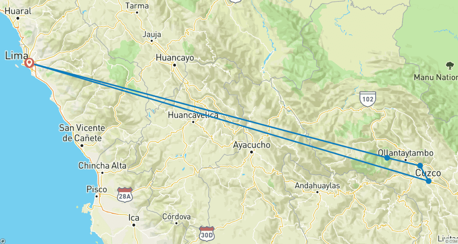 خريطة مسار Perú: Lima, Cusco and Machu Picchu - 6 days