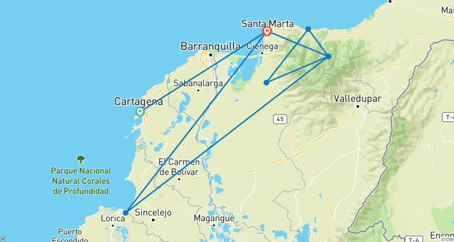 Mapa do percurso de Lost City Trekking in Colombia