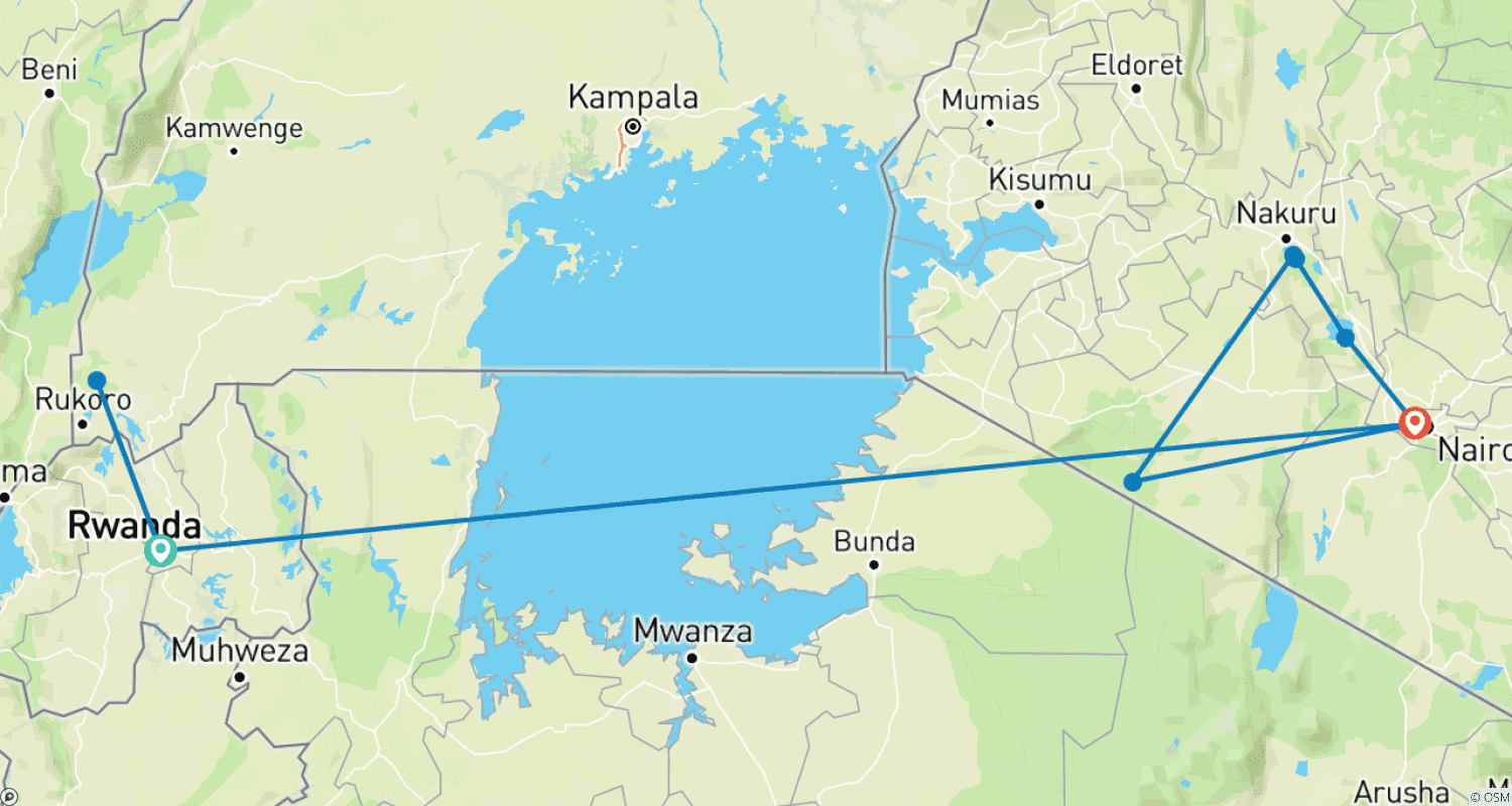 Mapa trasy: Premium Uganda, Rwanda i Kenia