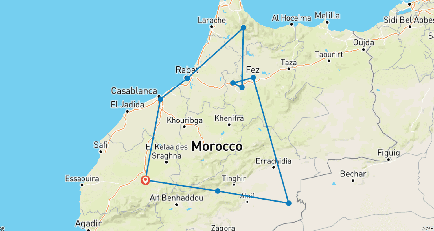 Mapa trasy: 8 Days Private Tour from Marrakech
