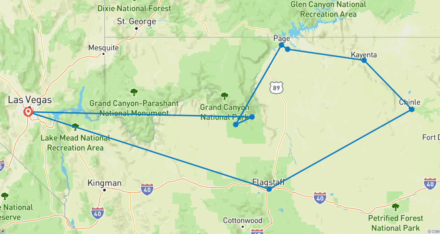 خريطة مسار Landscapes of the American Southwest - 7 days