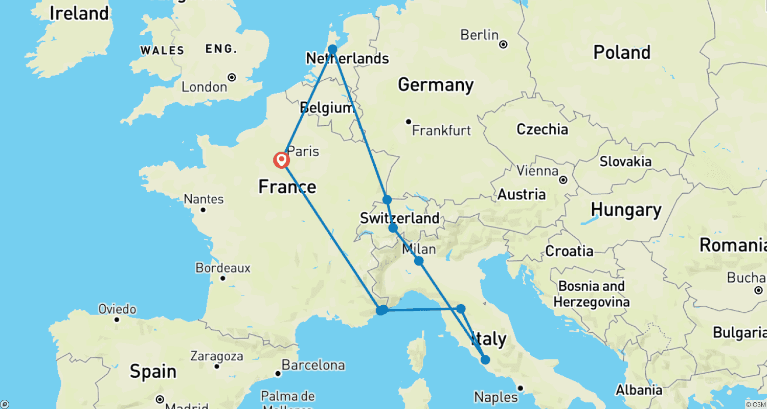 Central & Western Europe: Main Cities & Moreのルートマップ