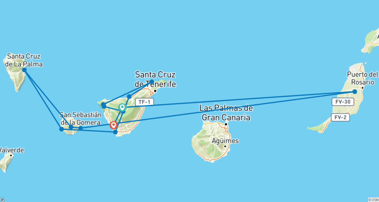 Sail and Hike the Canary Islandsのルートマップ