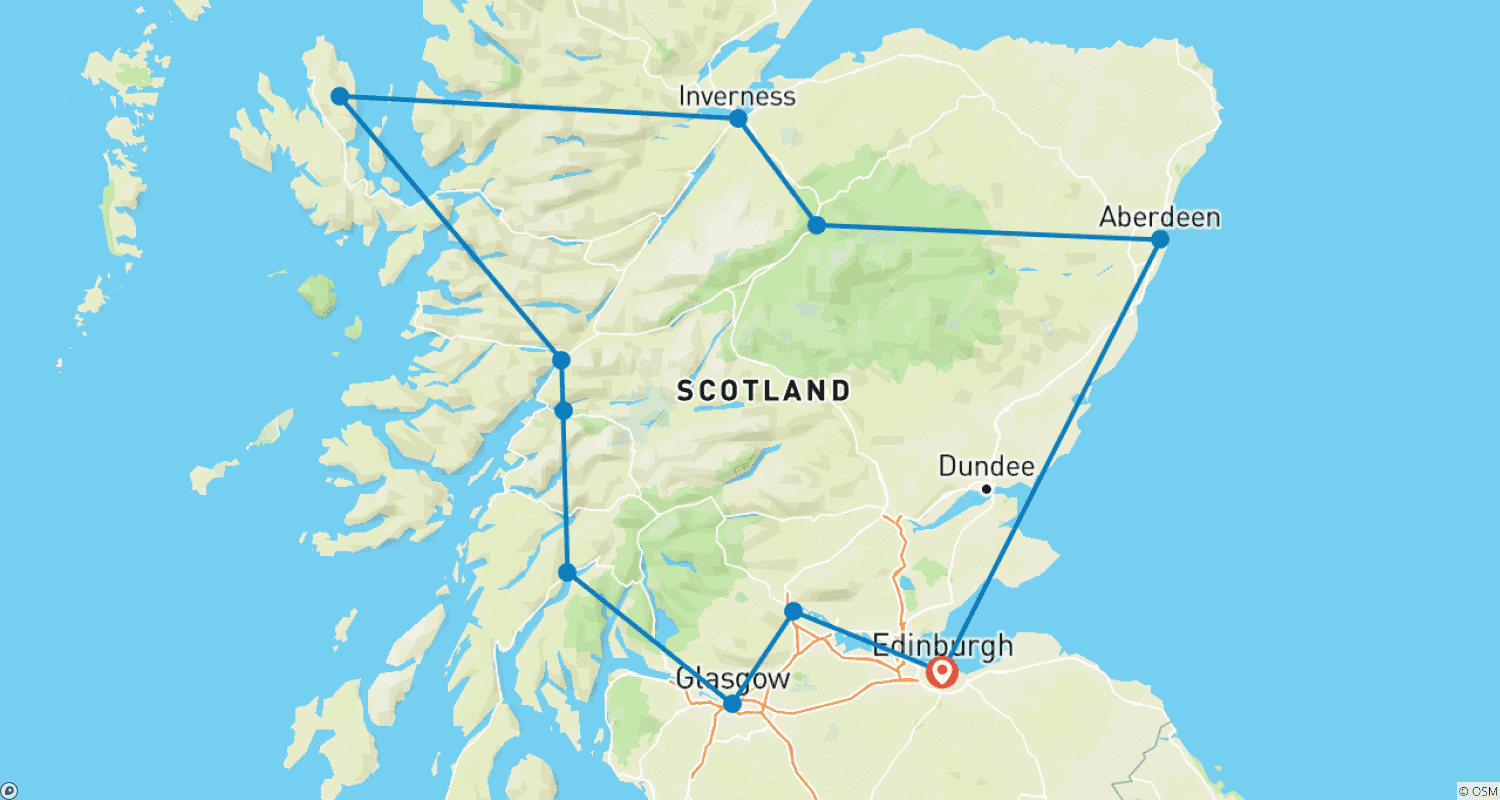 خريطة مسار 8 Day Grand Tour Majestic Scotland