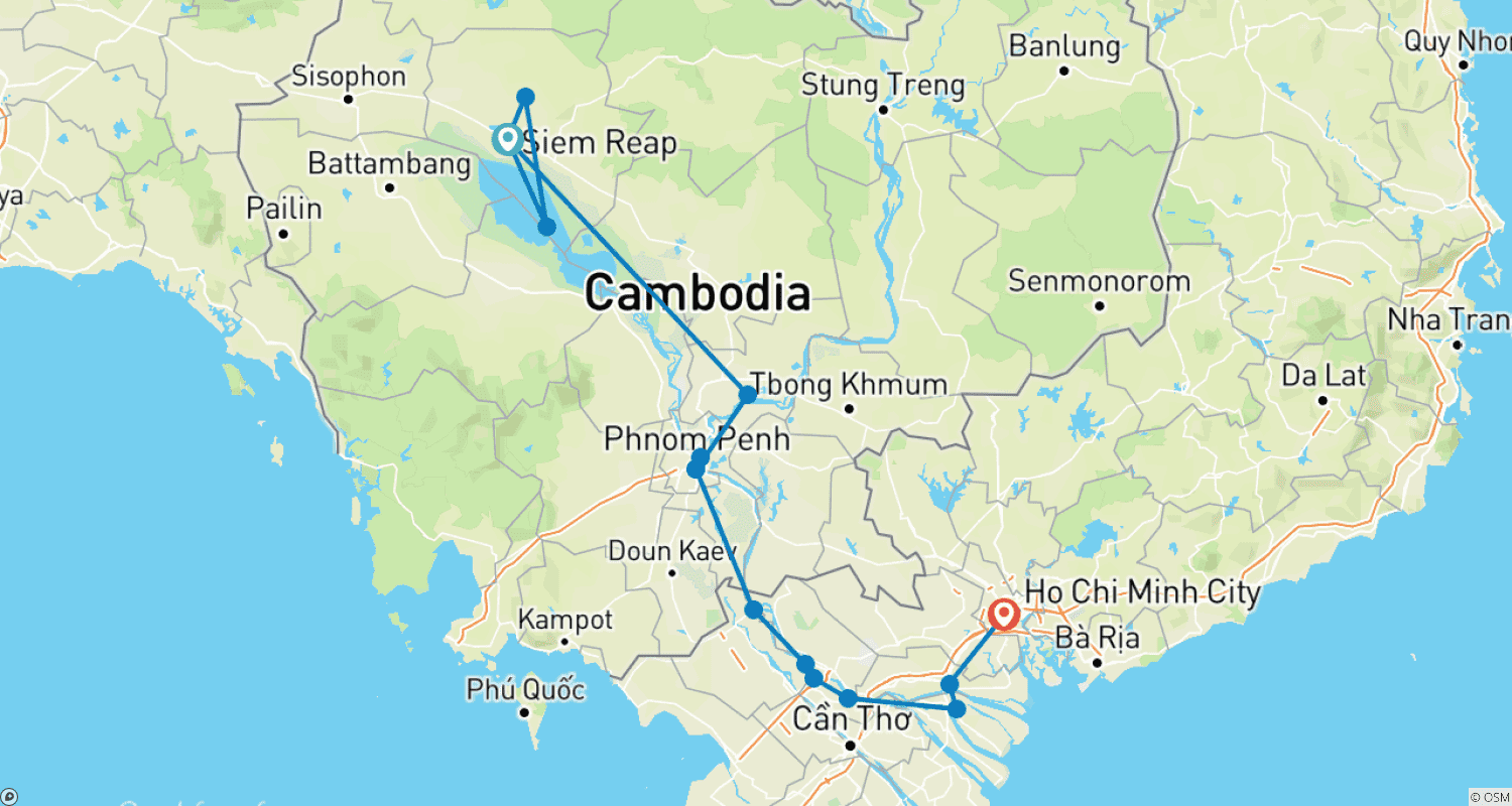 Enchanting Mekong and Siem Reap 2026-2027のルートマップ