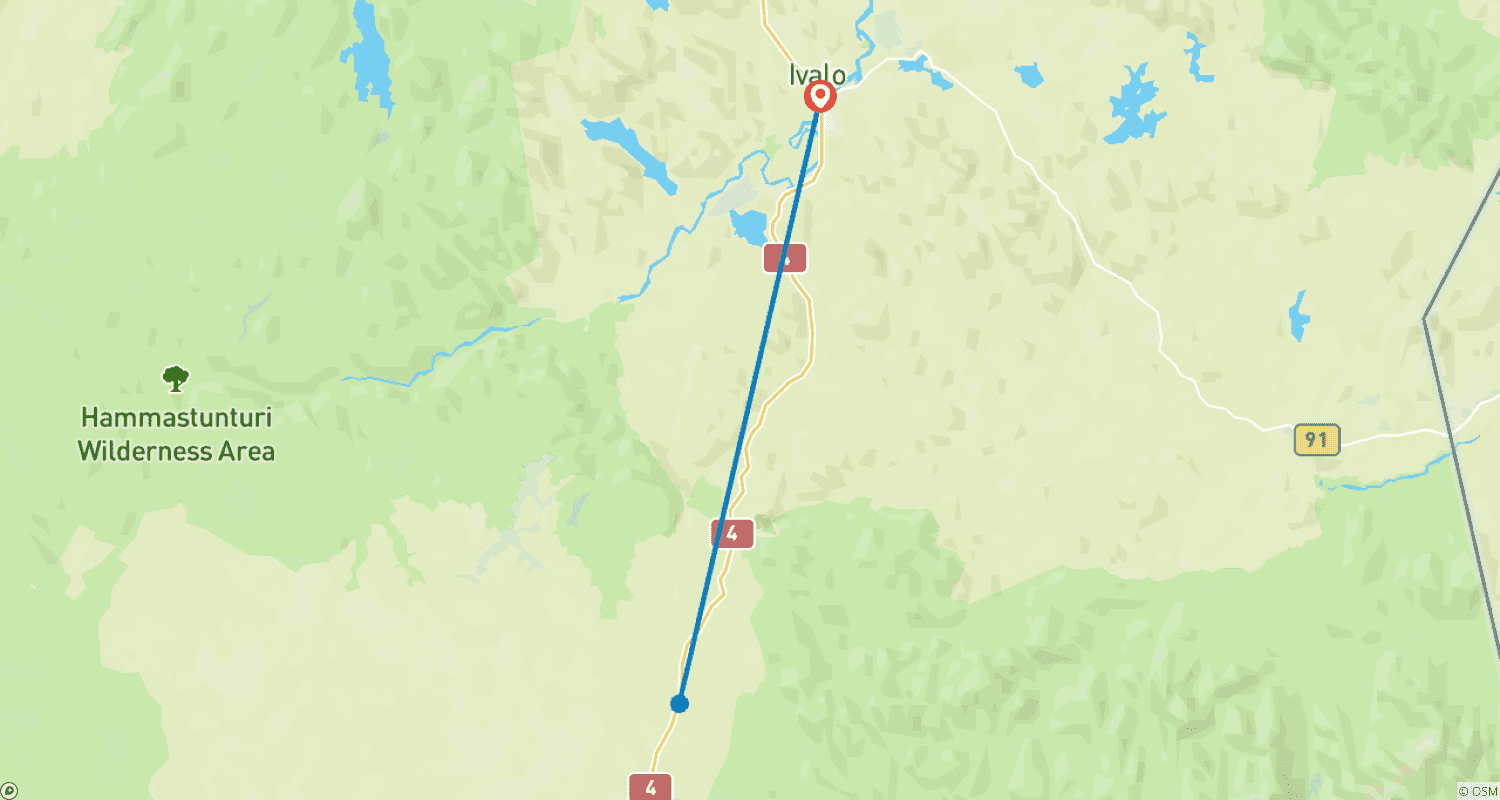 Mapa do percurso de Férias de Aventura na Aurora Boreal LIGHT