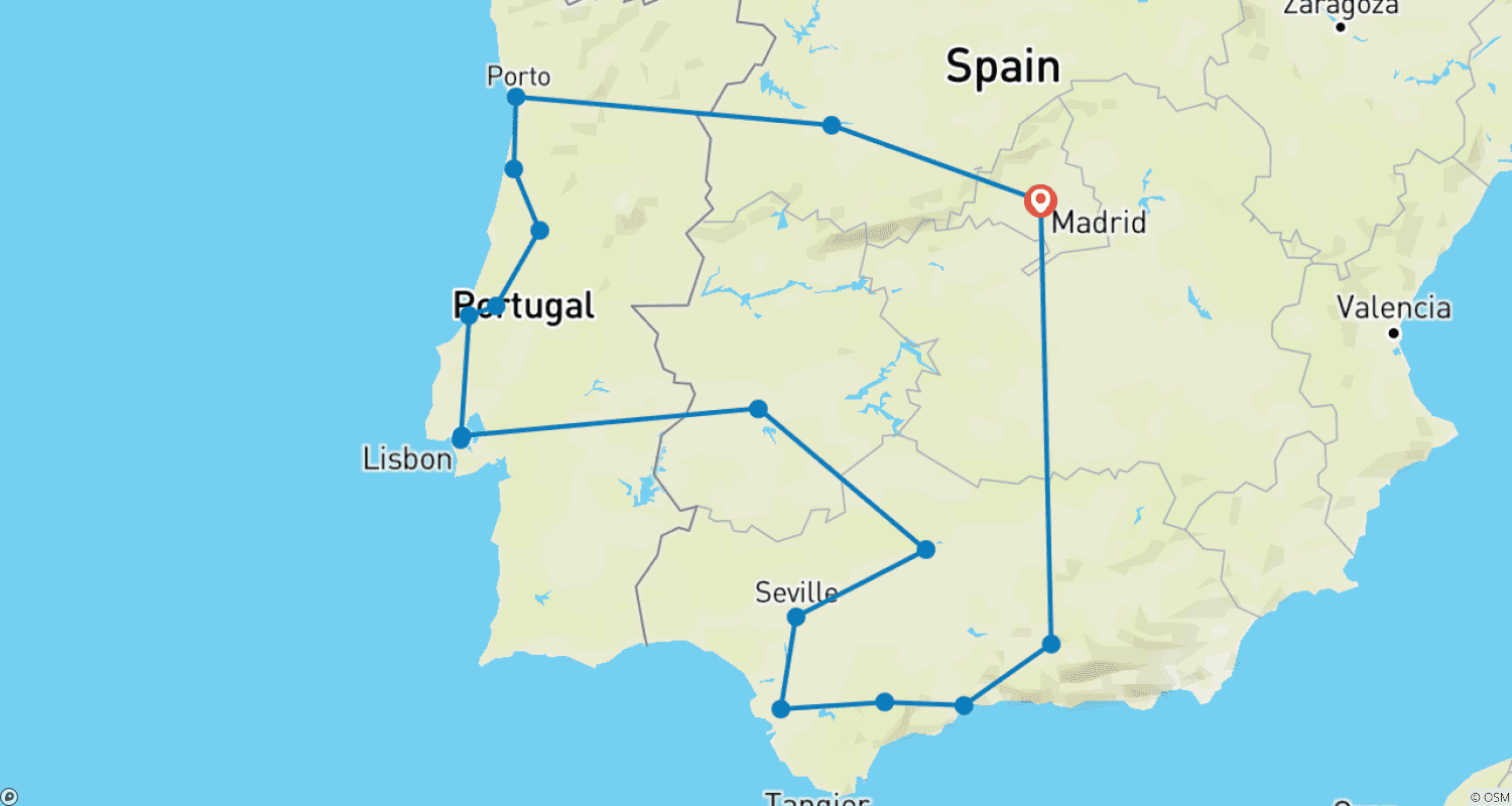 Spain and Portugal Highlights (Small Group)のルートマップ