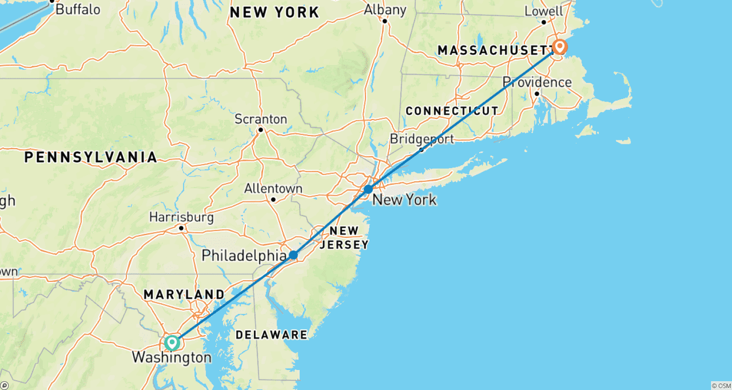 Mapa do percurso de Highlights of the East Coast by Train
