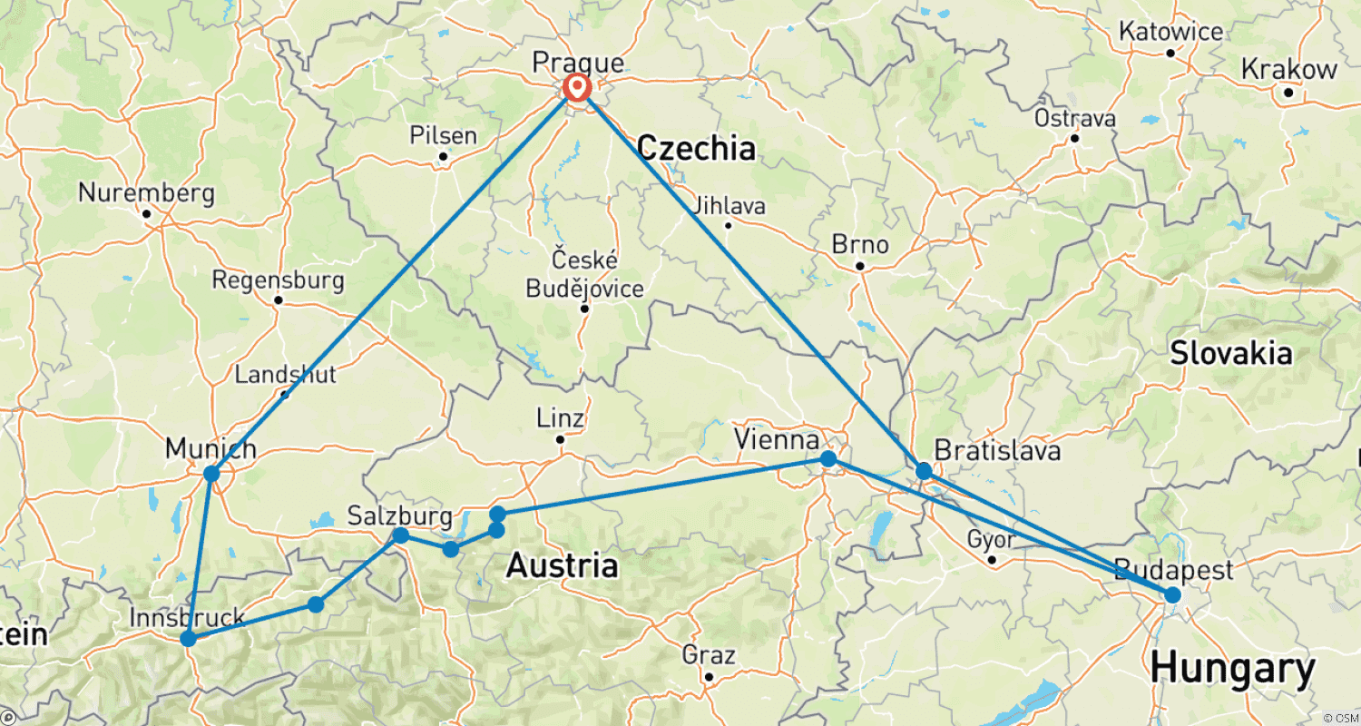 Mapa trasy: Centralny pierścień Europy Środkowej