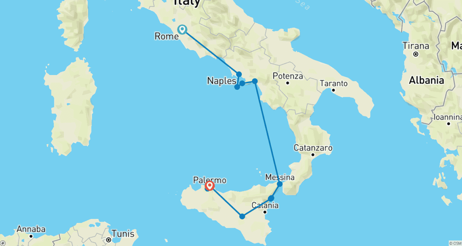 Mapa trasy: Beautiful Campania and Sicily