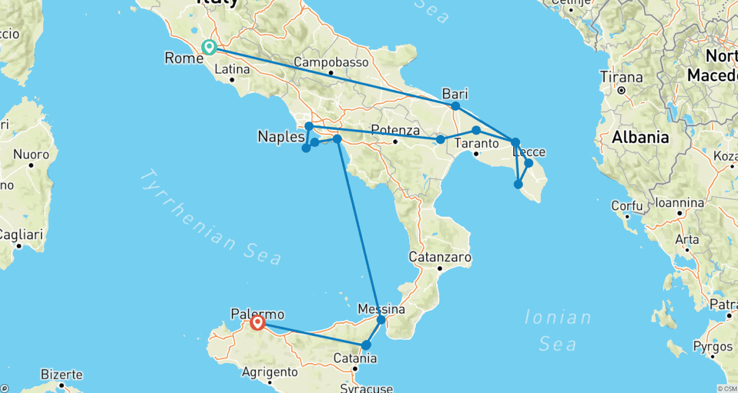 خريطة مسار Beautiful of Puglia, Campania and Sicily