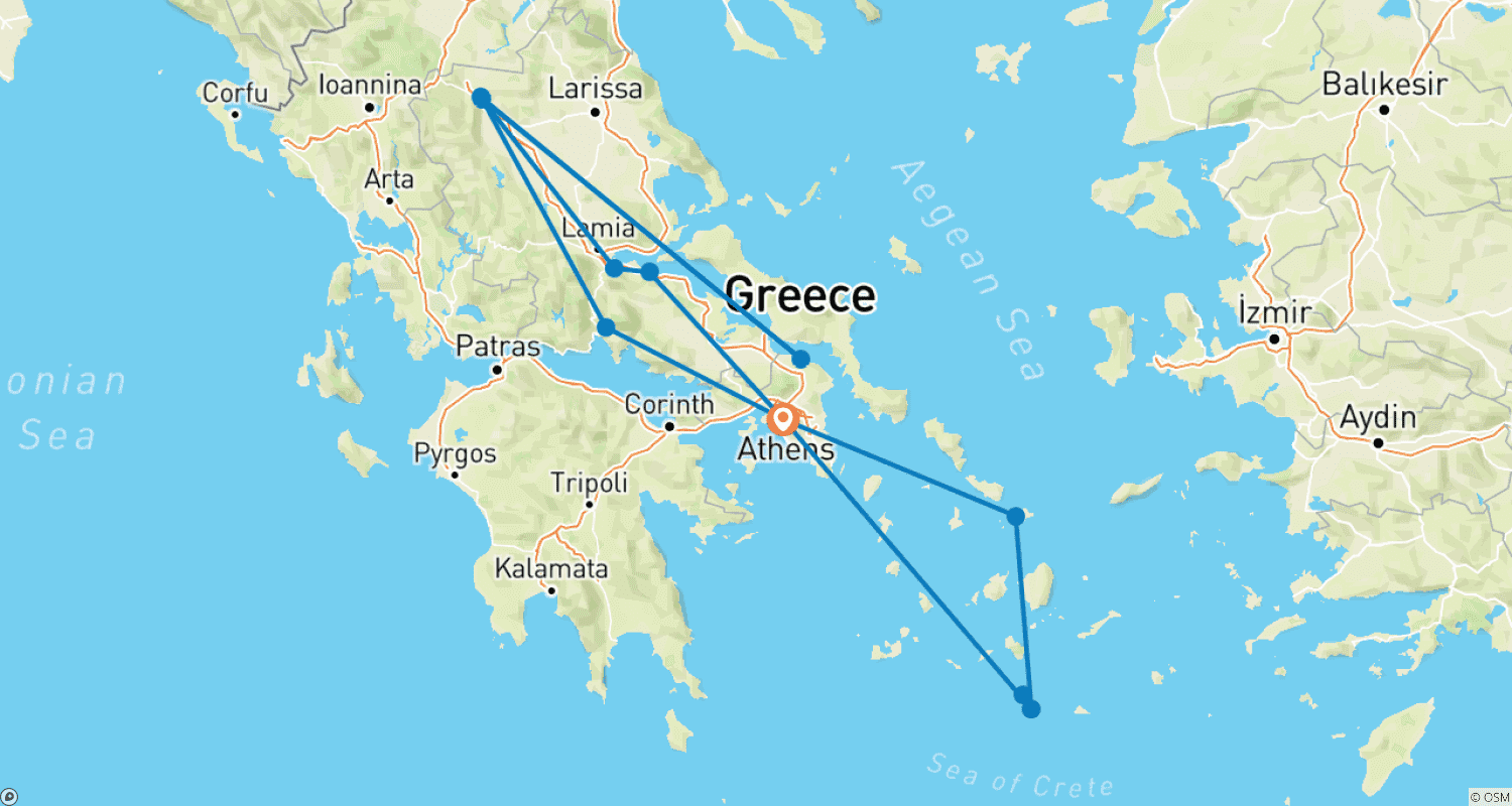 Mapa trasy: Ateny, Północna Grecja i Greckie Wyspy