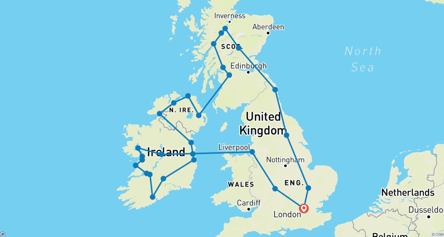 Mapa trasy: Great British Route and Emerald Isle