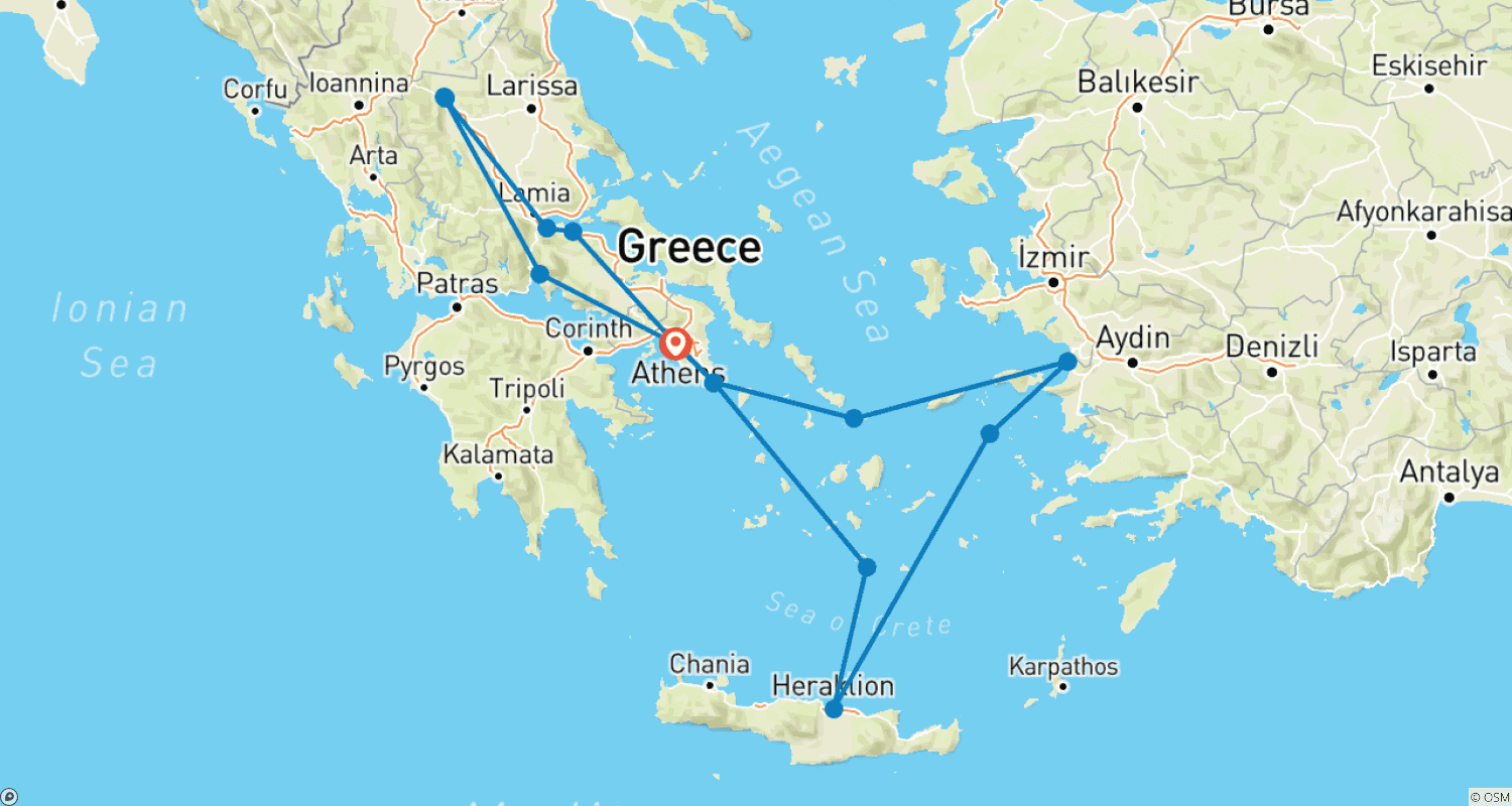 Greece and Greek Islands Cruise Extのルートマップ