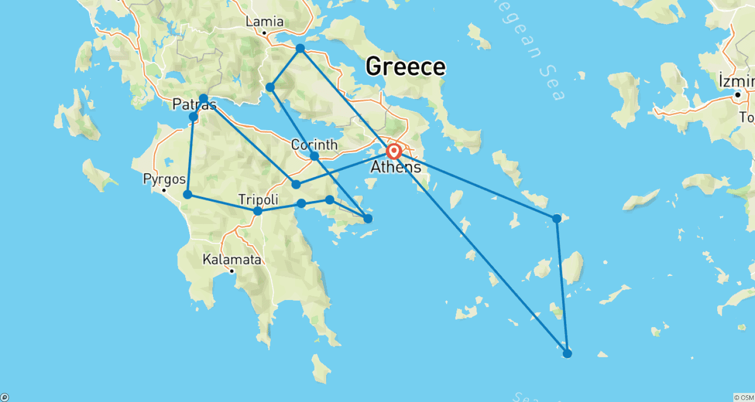 Mapa trasy: Greckie Wyspy, Północna Grecja i Peloponez
