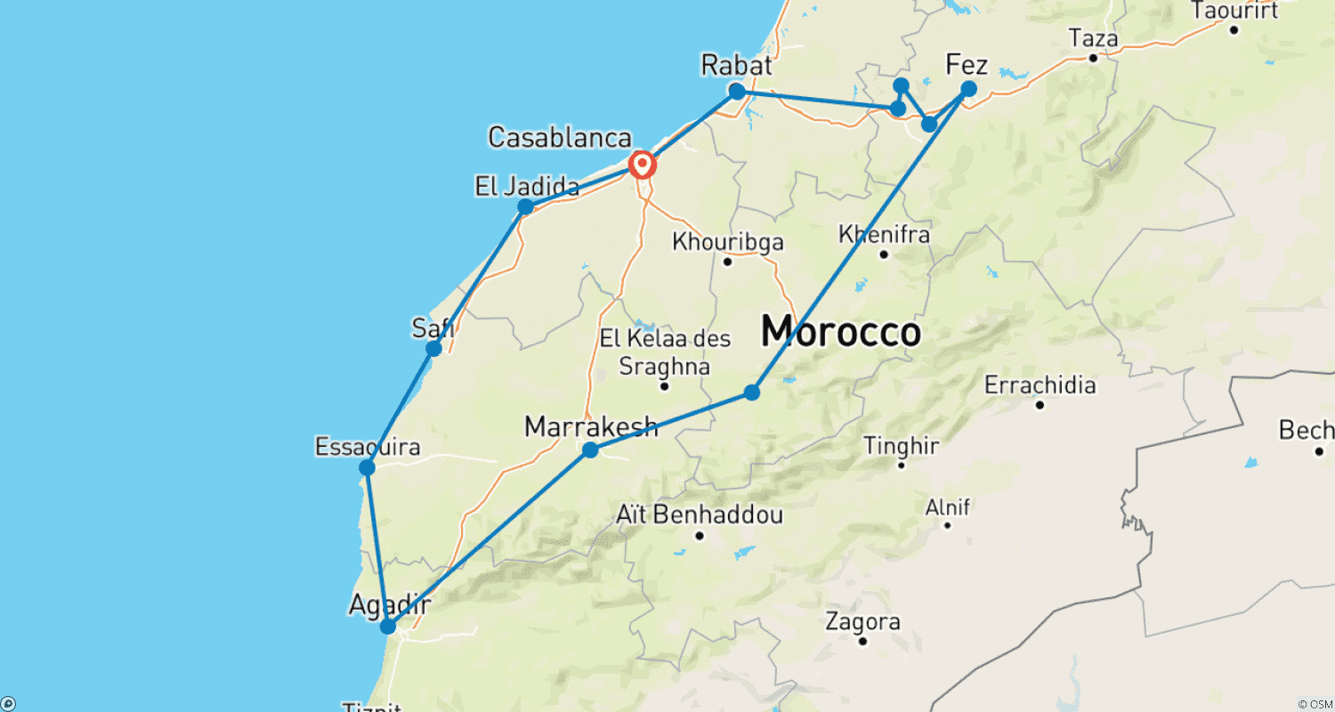 Mapa trasy: Imperial Cities and Moroccan Atlantic