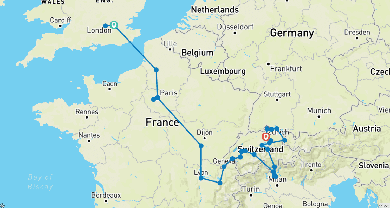 Mapa trasy: London to Zurich