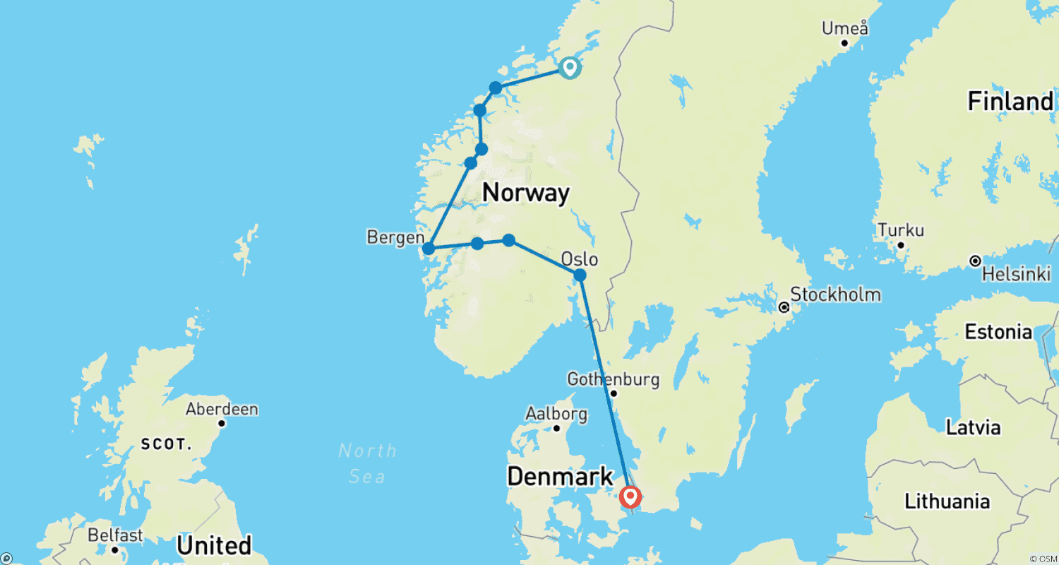 Mapa trasy: Piękna Norwegia i Kopenhaga