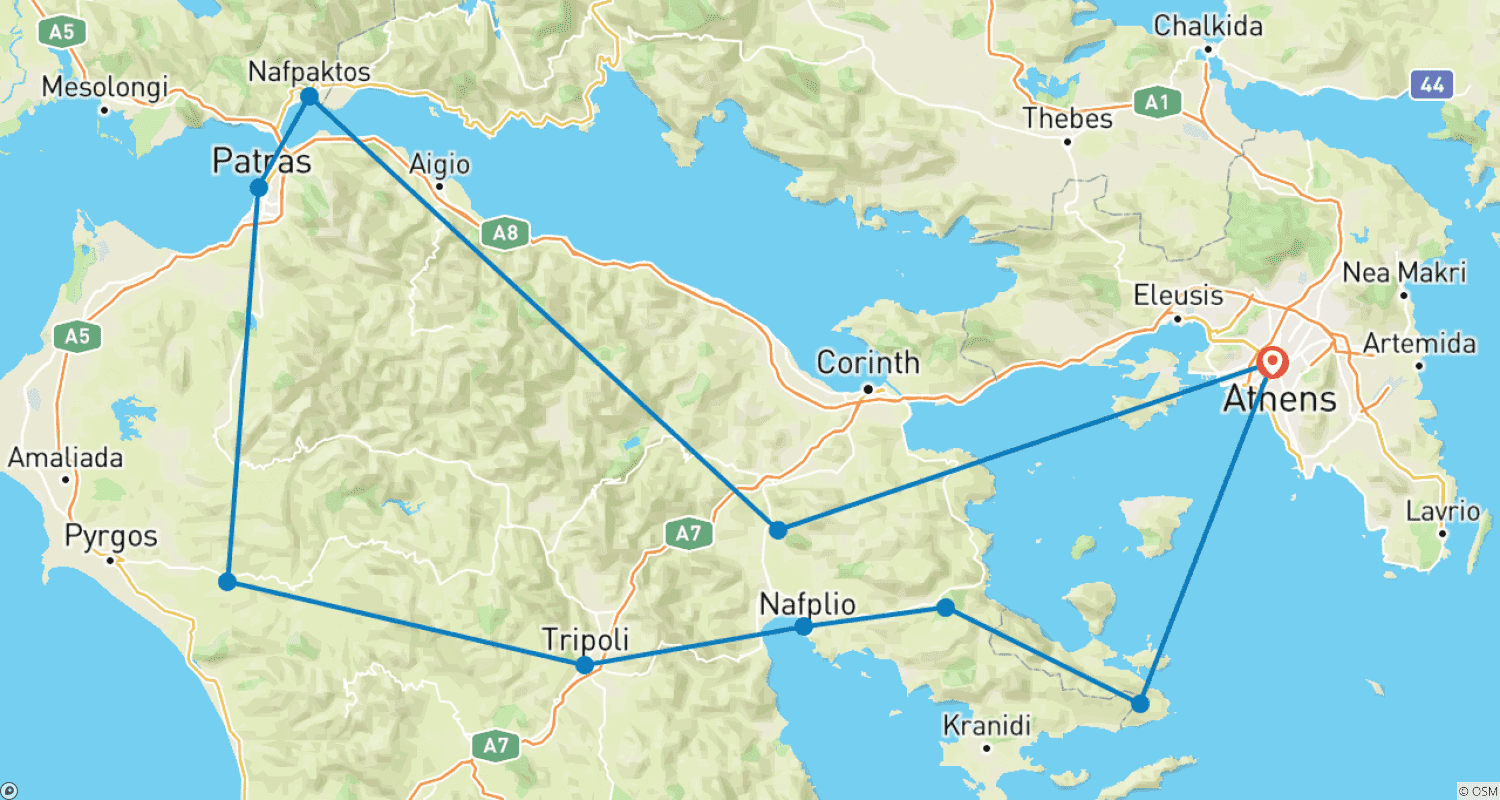 Mapa trasy: Peloponez i Wyspy Sarońskie