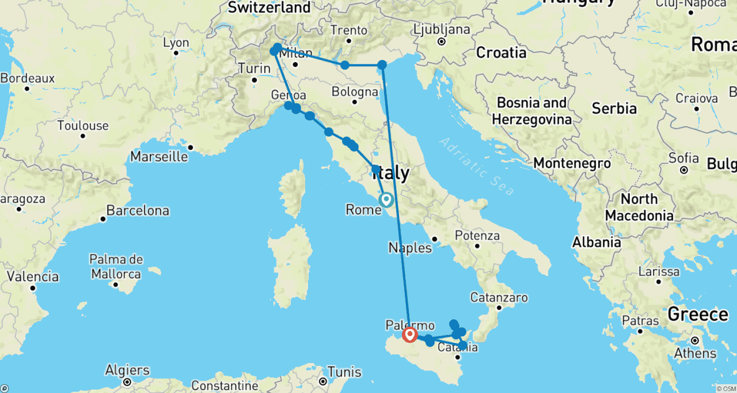 خريطة مسار Tutta Italia and Sicily with Aeolian Islands