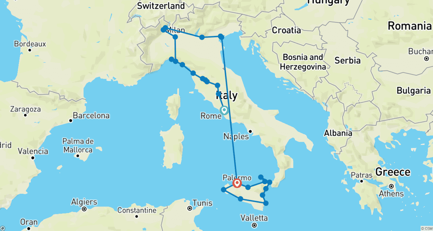 خريطة مسار Tutta Italia To Sicily by Plane And Aeolian Islands