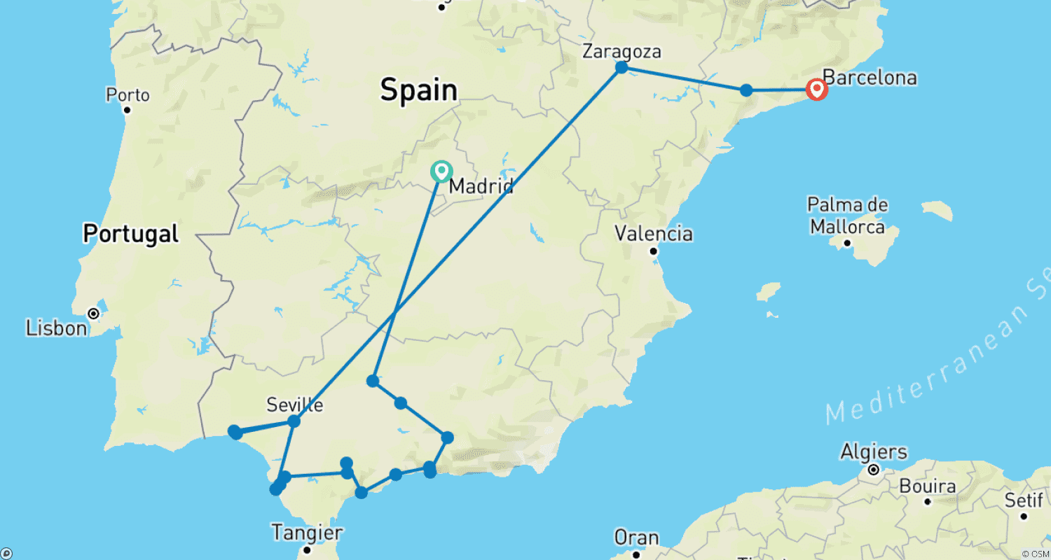 Mapa do percurso de Ultimate Andalusia, Ending in Barcelona