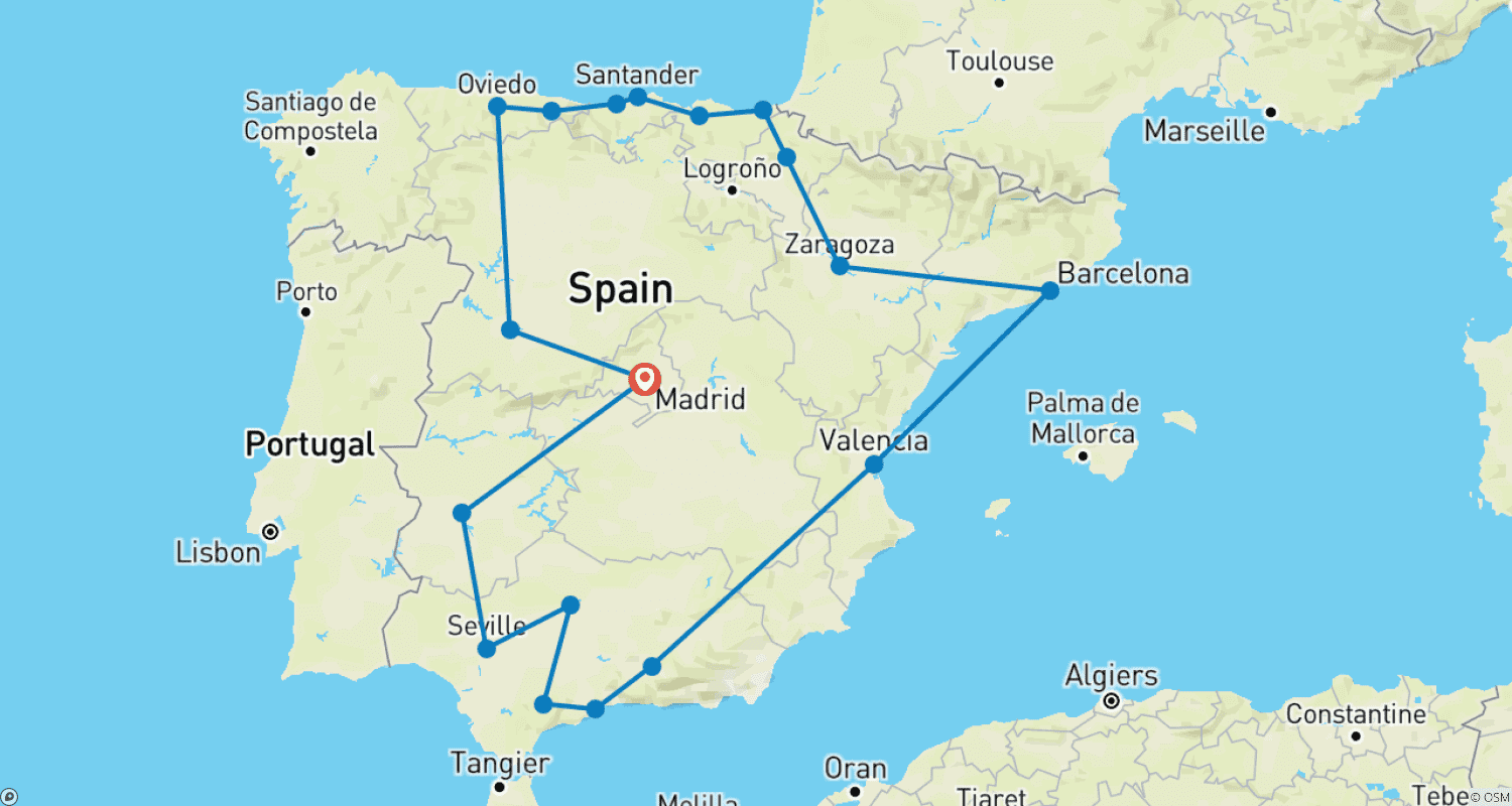 خريطة مسار 12-Day Andalucia, Mediterranean Coast & Green Spain