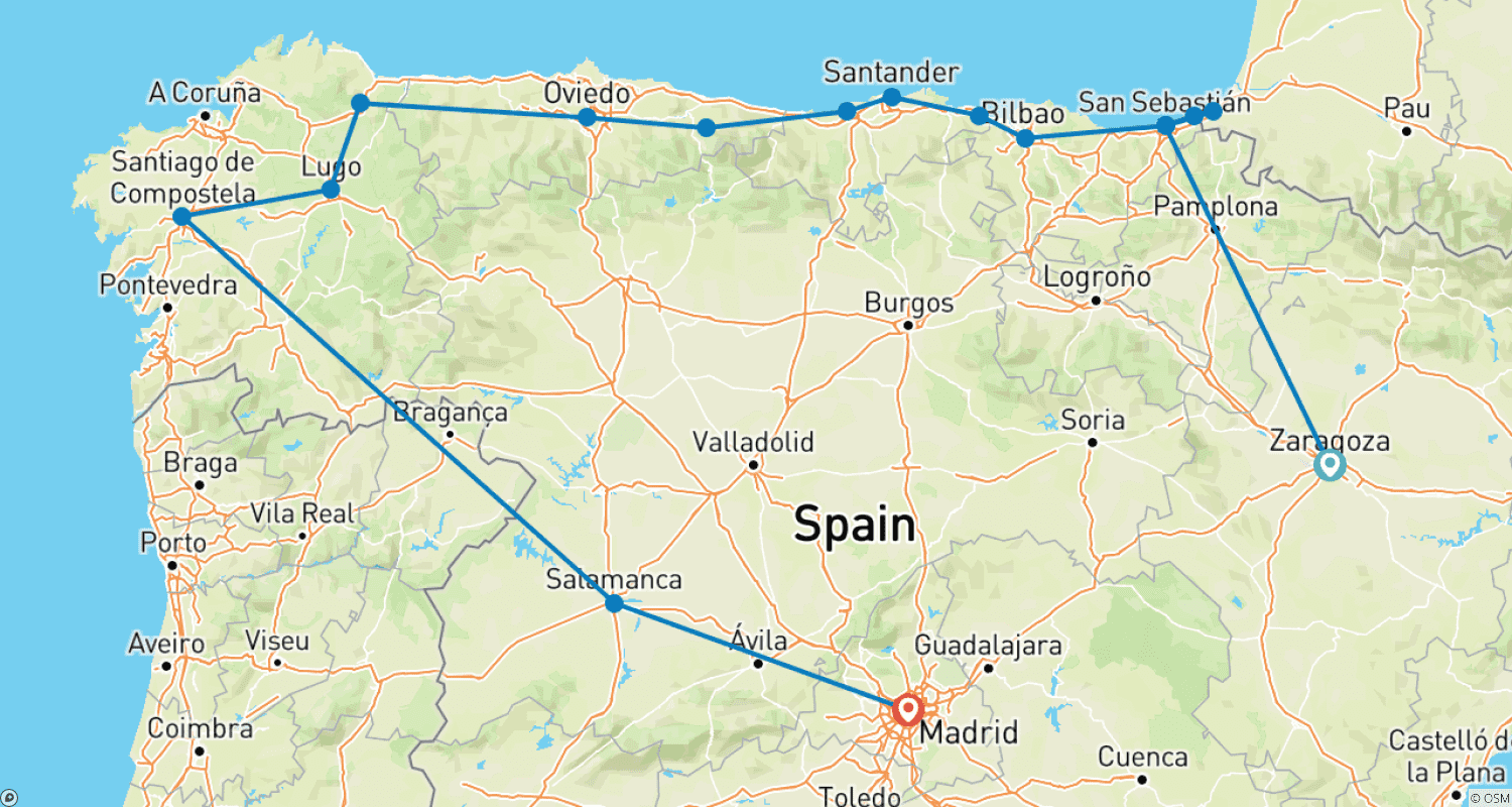 Mapa trasy: Northern Spain and Galicia 7 Days