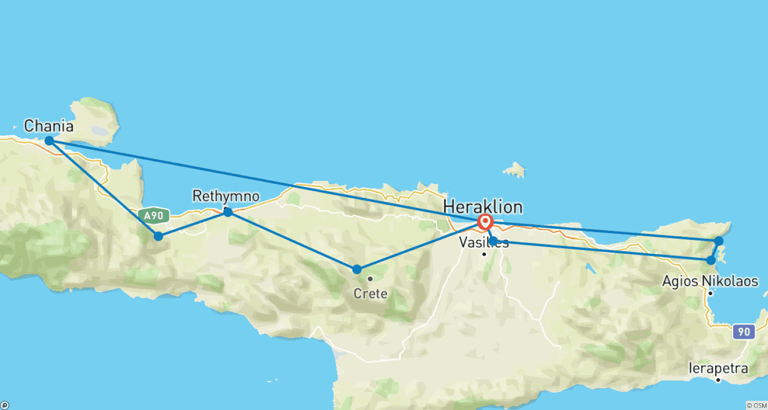 Mapa trasy: Exploring Crete, French-speaking guide