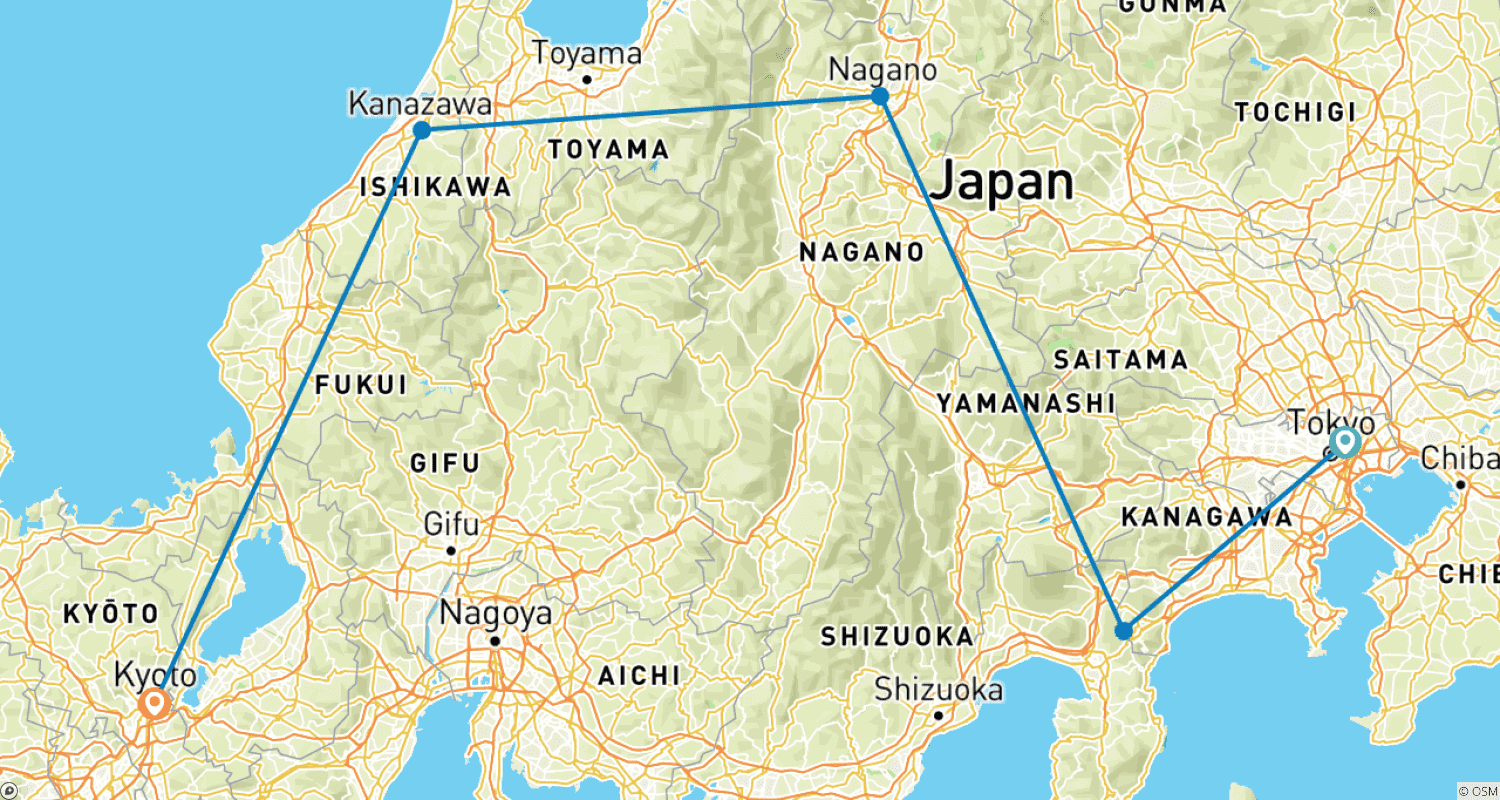Discover Japan (Land Only)のルートマップ