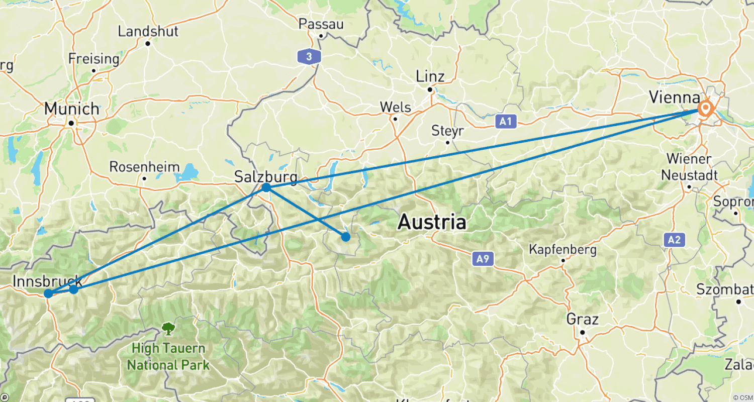 خريطة مسار Austria in a Week (Best of Vienna, Salzburg and Innsbruck)- starting and ending in Vienna