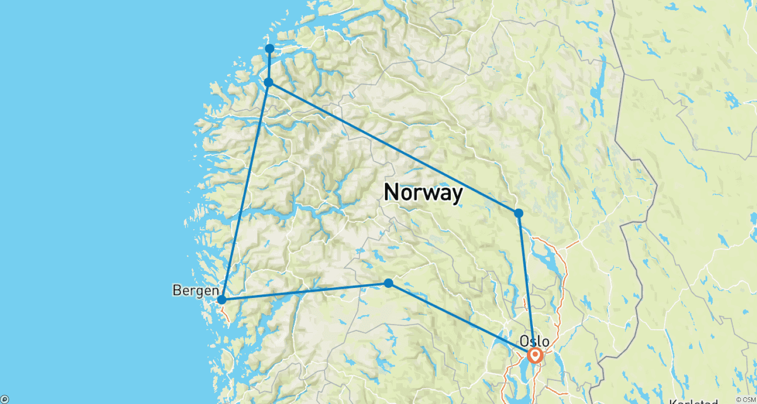 Mapa trasy: Majestic Fjords 10 Days