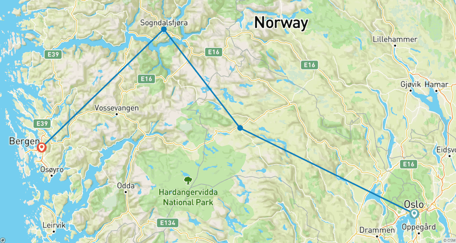 Classic SogneFjord 7 Daysのルートマップ