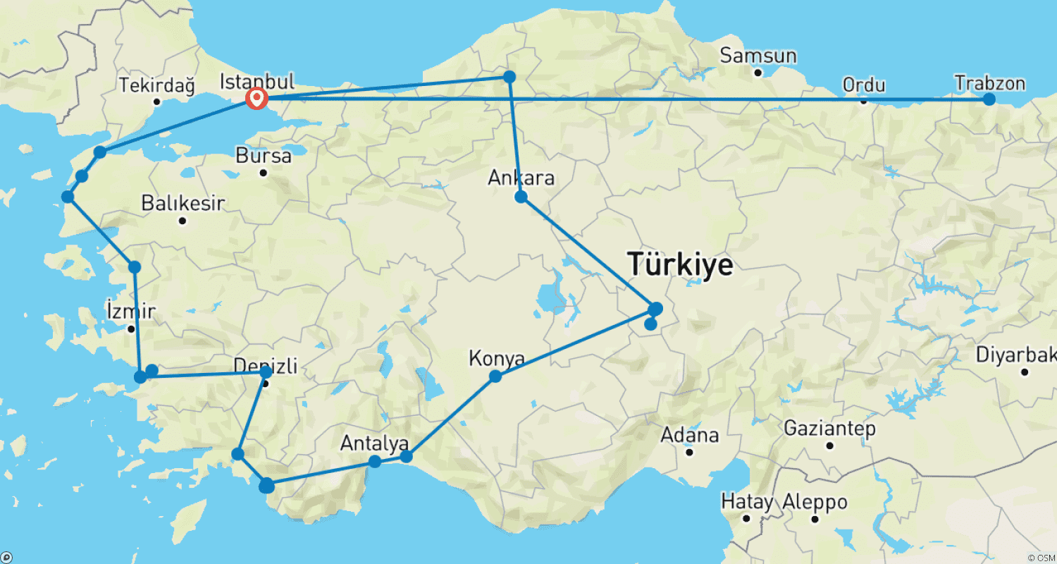 トルコと黒海のオデッセイ - 16日間のルートマップ