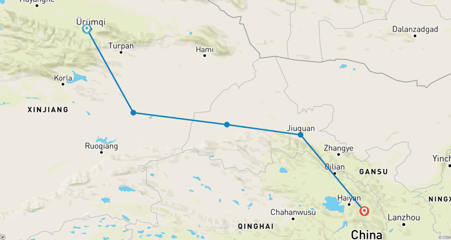 خريطة مسار 10 Days Classic Silk Road Small Group Tour (Max 20)| Northwest China Package Adventure